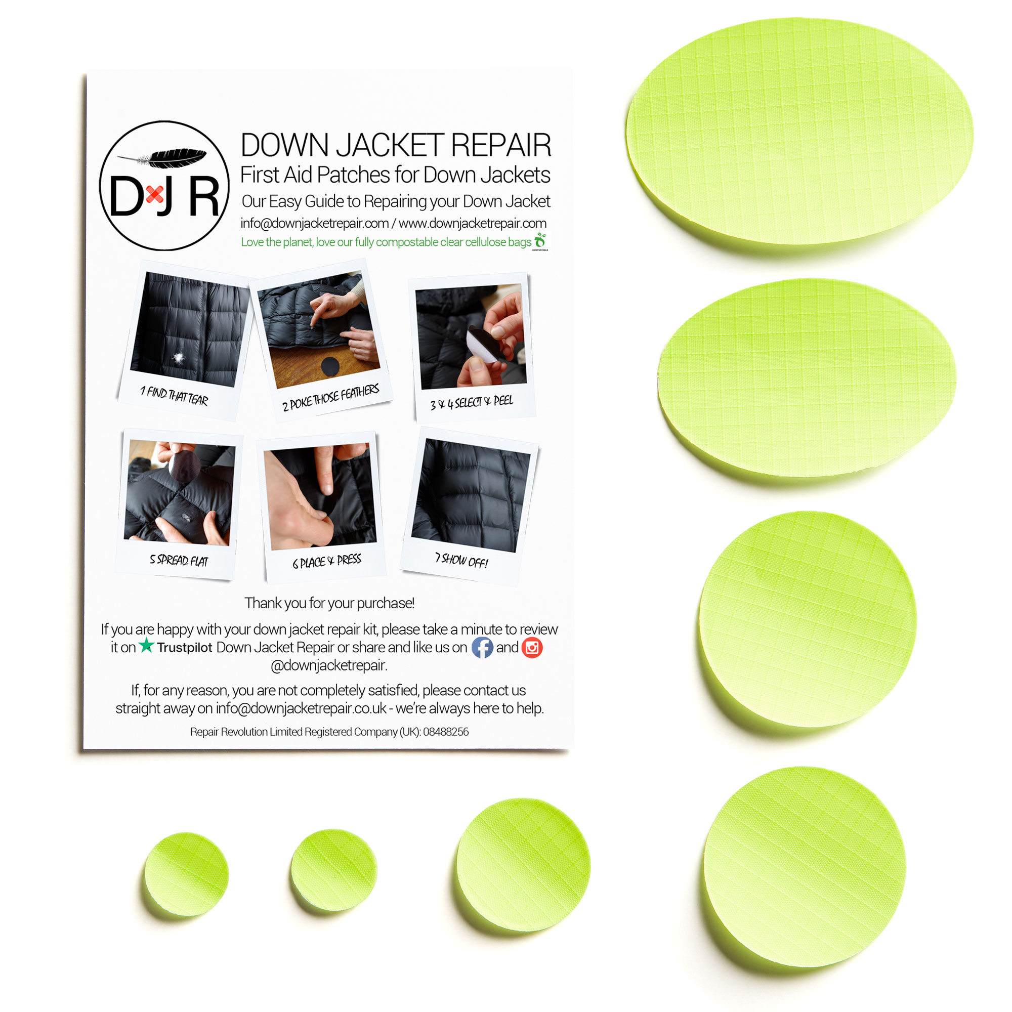Down Jacket Repair Patch - Fluro Yellow - Image 2