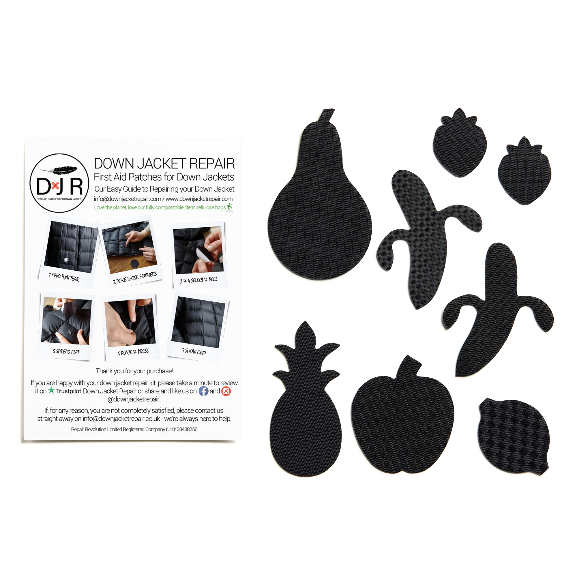 Down Jacket Repair Patches - Fruit - Black - Image 2