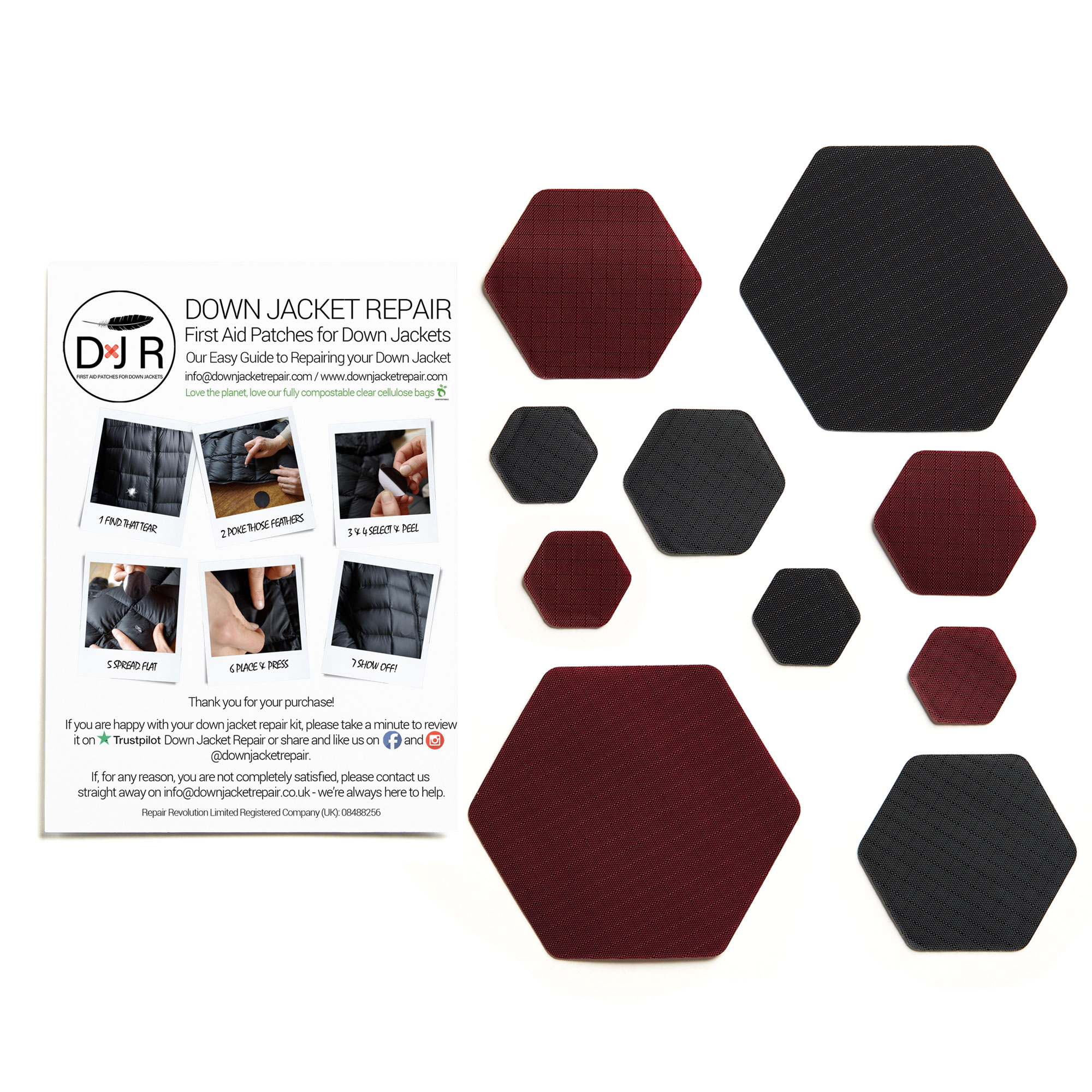 Down Jacket Repair Kit - Duo HEX - Black and Burgundy - Image 2