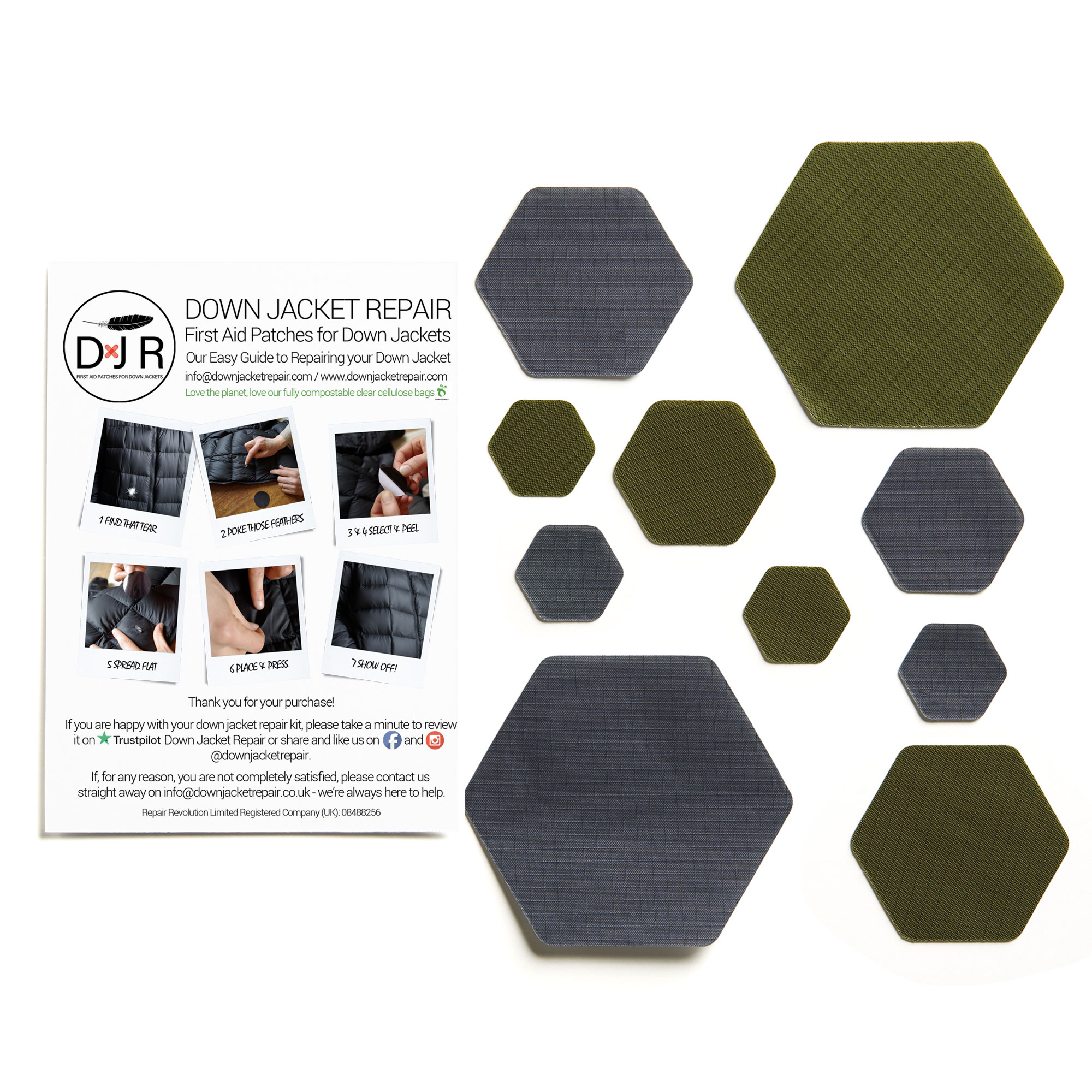 Down Jacket Repair Kit - Duo HEX - Olive Green and Dark Gray - Image 2