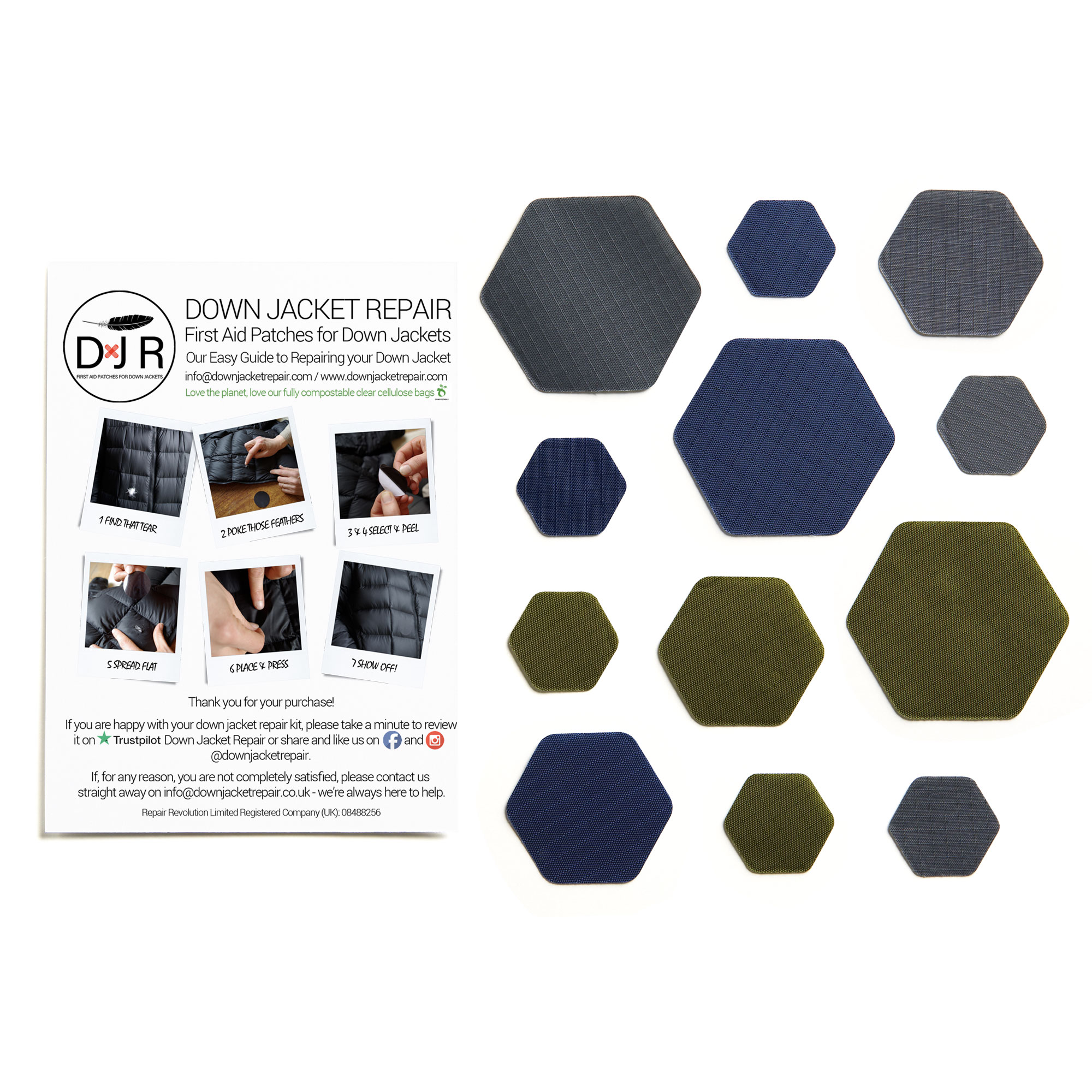Down Jacket Repair Kit - Triple HEX - Dark Gray, Olive Green and Dark Blue - Image 2