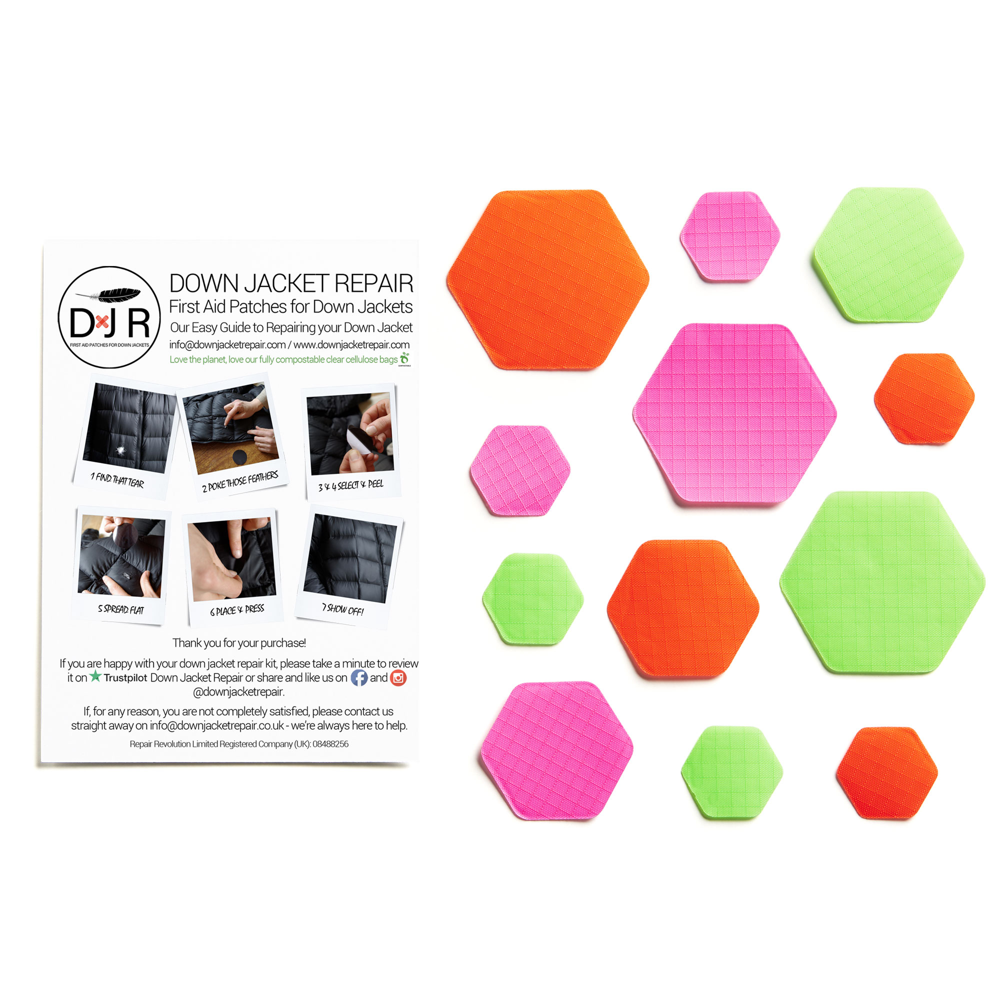Down Jacket Repair Kit - Triple HEX - Pink, Fluro Green and Fluro Orange - Image 2