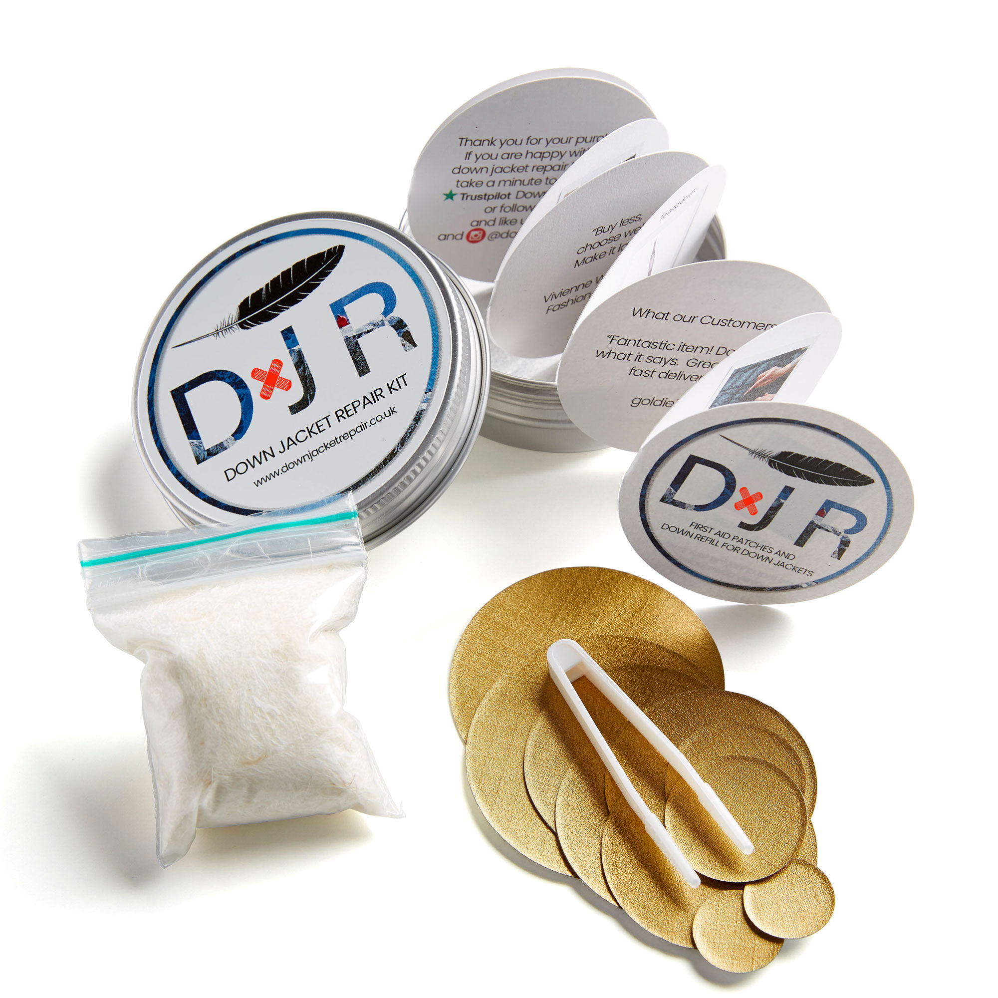 jacket repair patch kit and goose down refill kit gold