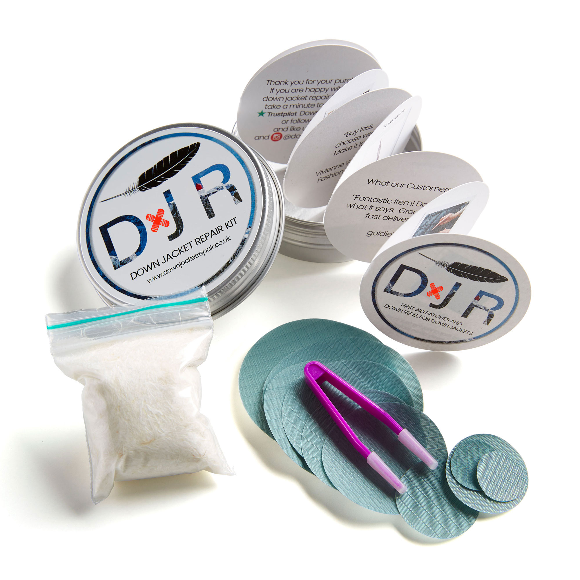 jacket repair patch kit and goose down refill kit light gray