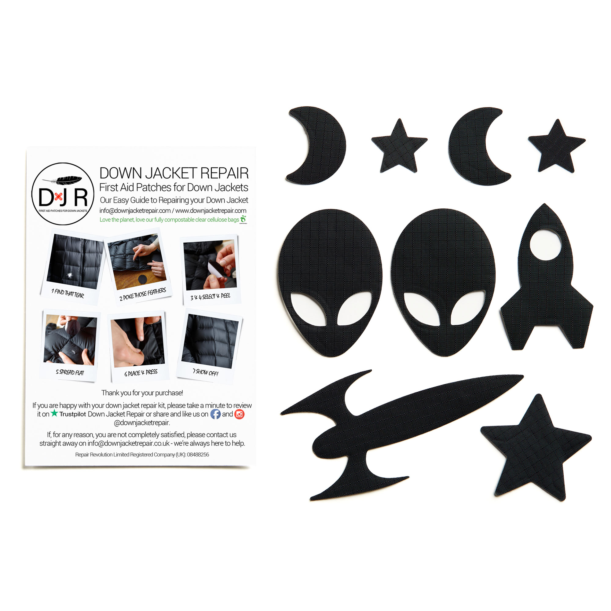Down Jacket Repair Patches - Space - Black - Image 2