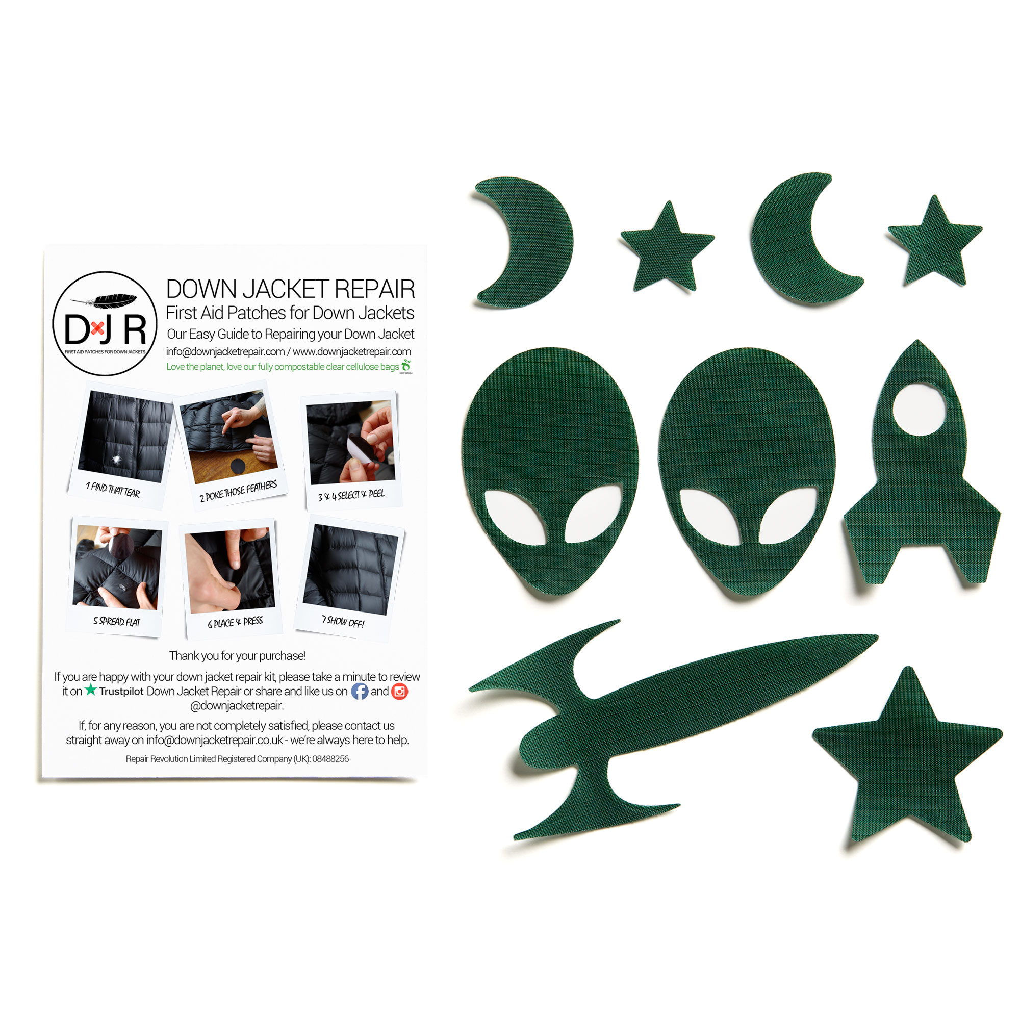 Down Jacket Repair Patches - Space - Bottle Green - Image 2