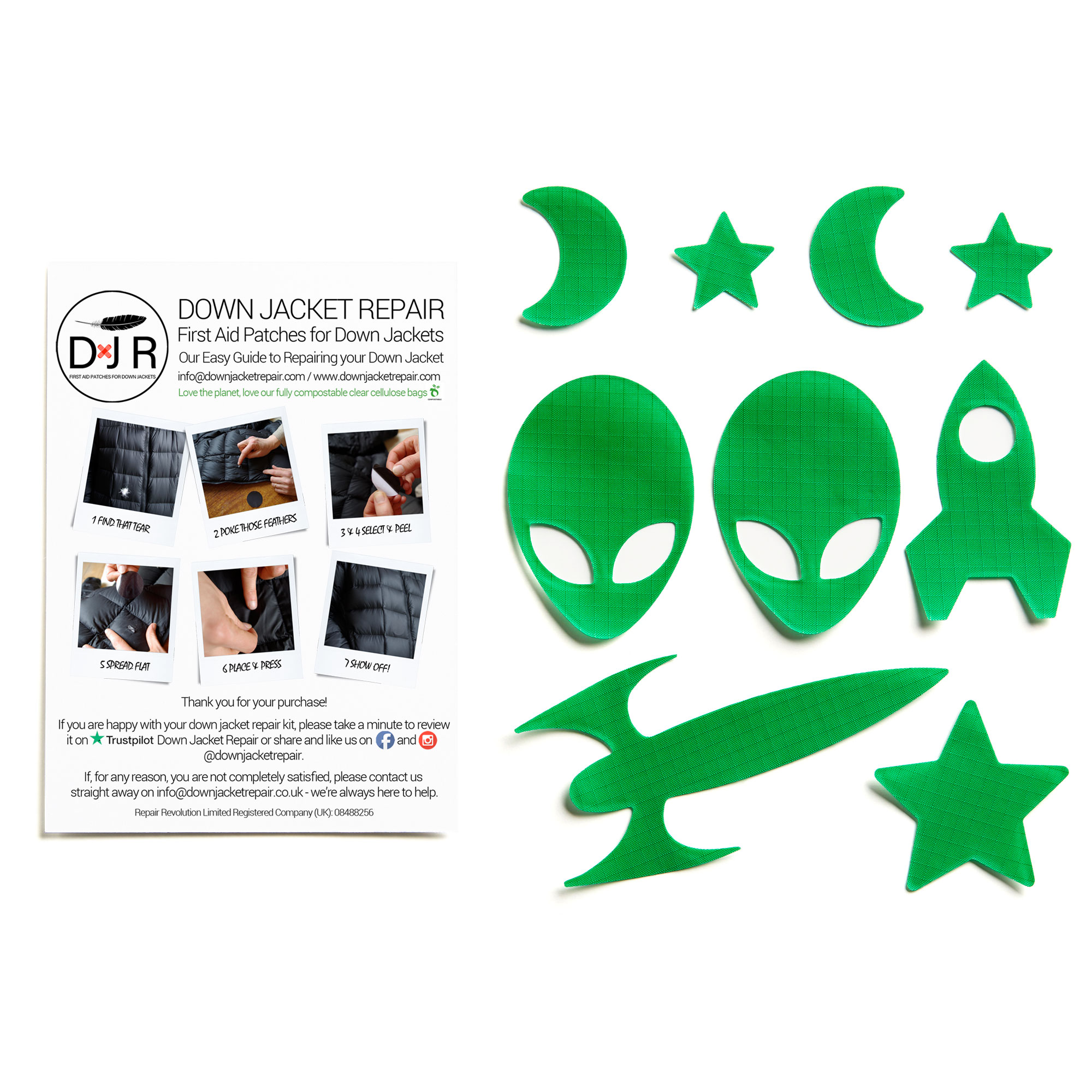 Down Jacket Repair Patches - Space - Mid Green - Image 2
