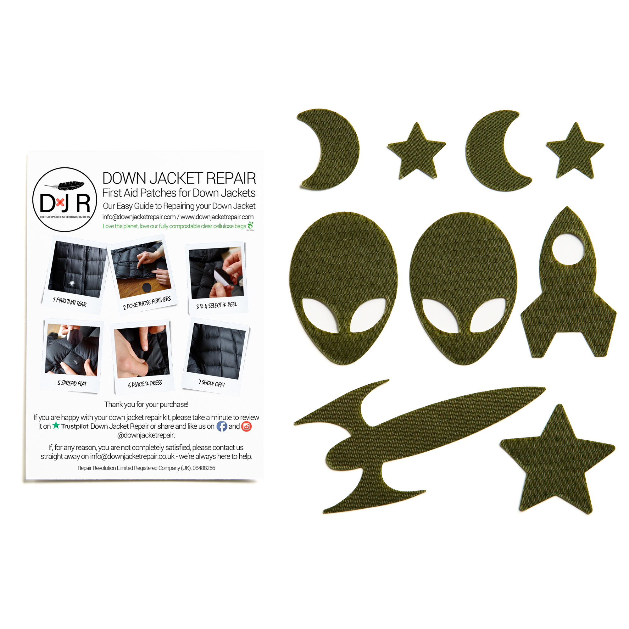Down Jacket Repair Patches - Space - Olive Green - Image 2