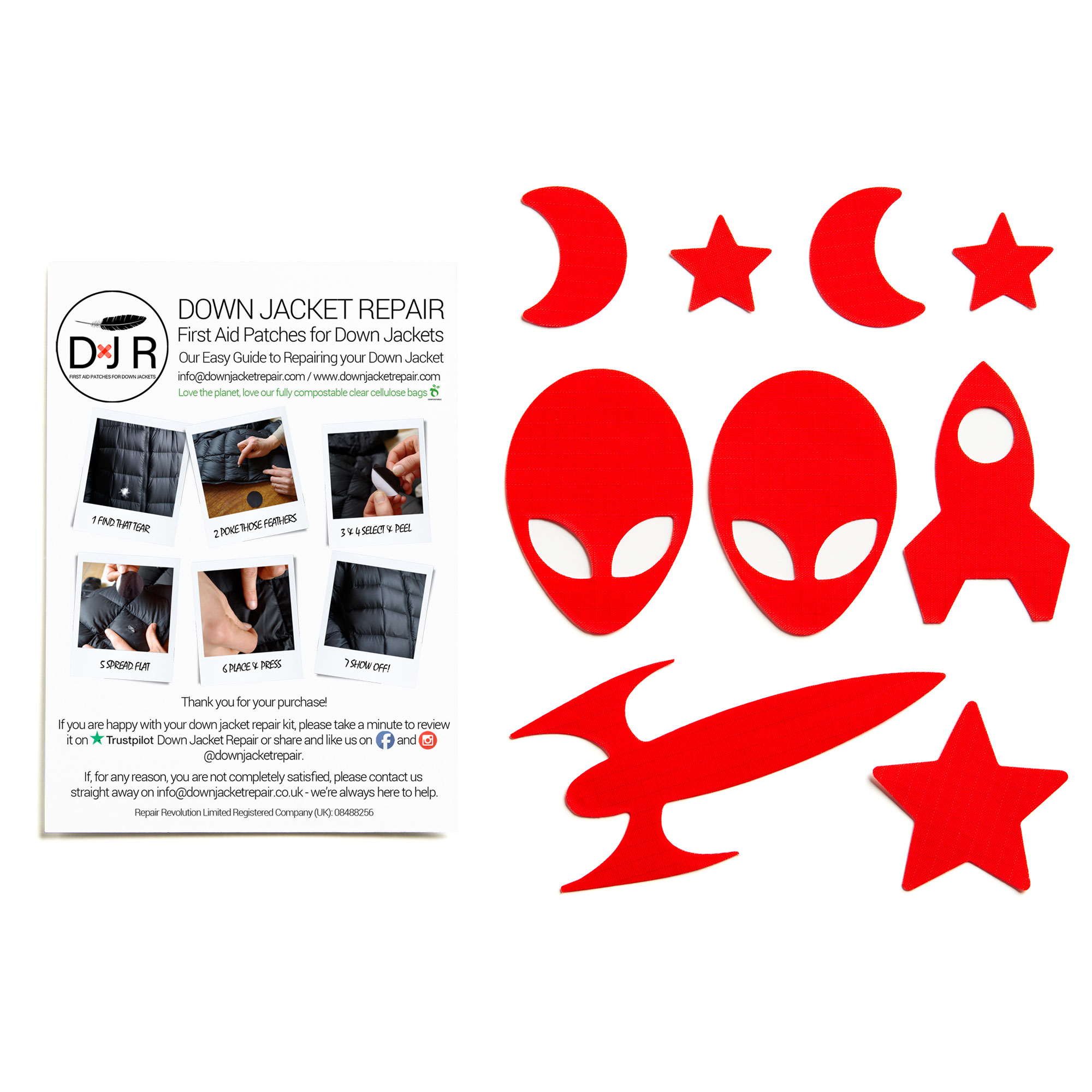 Down Jacket Repair Patches - Space - Red - Image 2