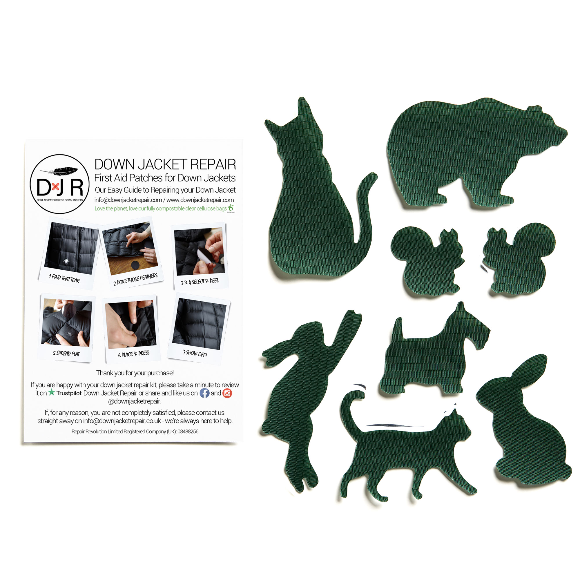 Down Jacket Repair Kit - Animals - Bottle Green - Image 2