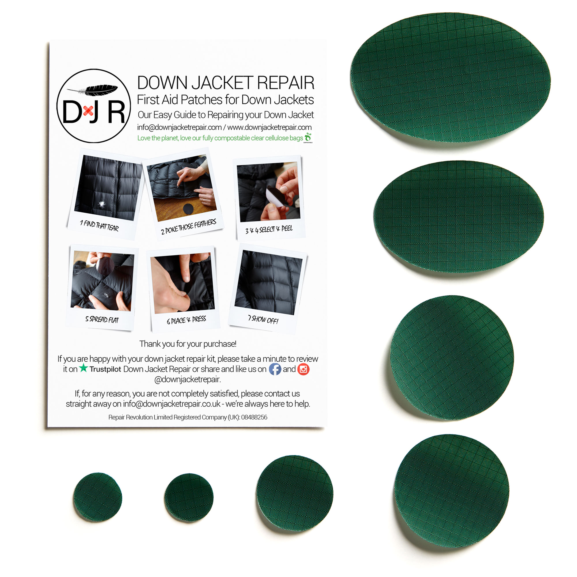 Down Jacket Repair Patch - Bottle Green - Image 2
