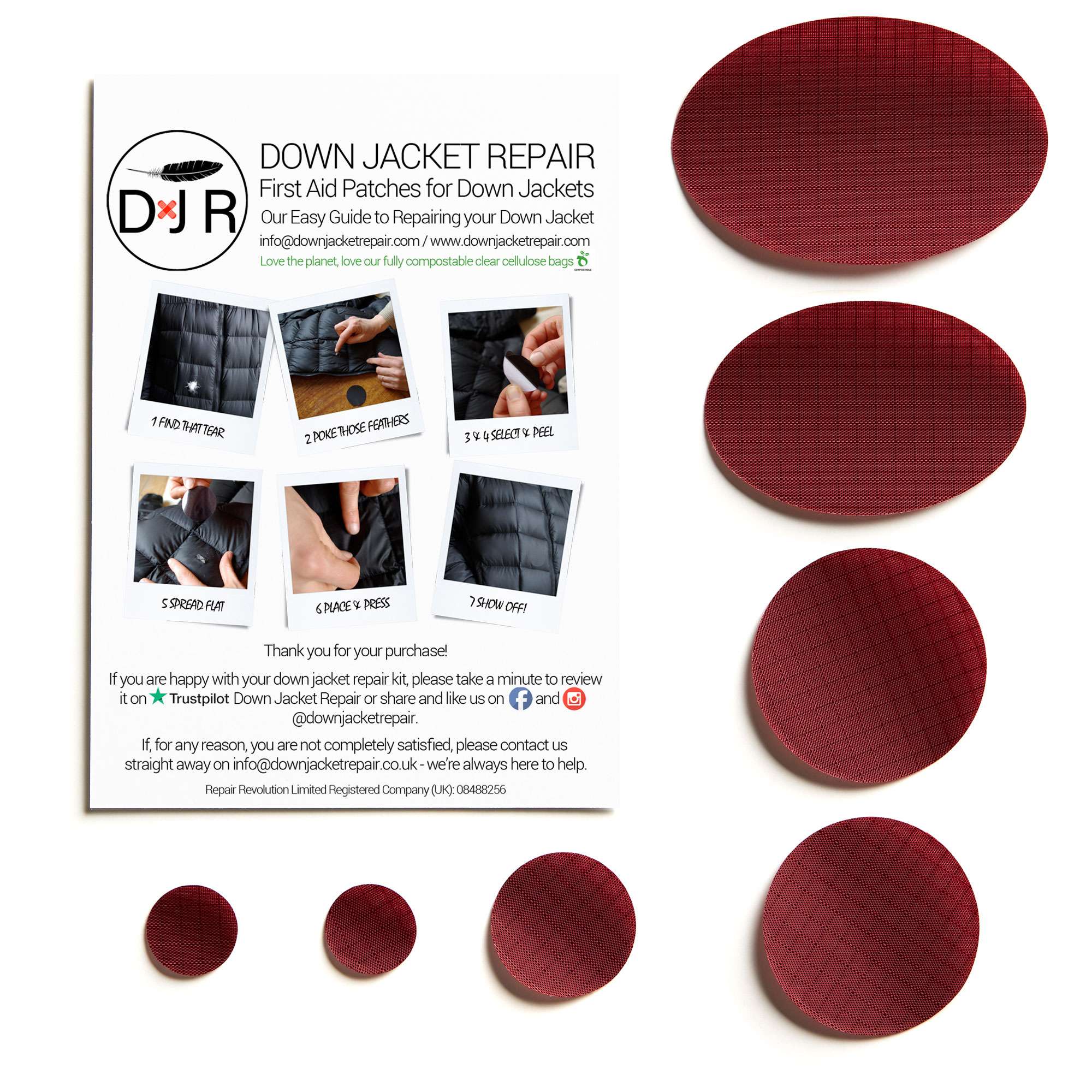 Down Jacket Repair Patch - Burgundy - Image 2