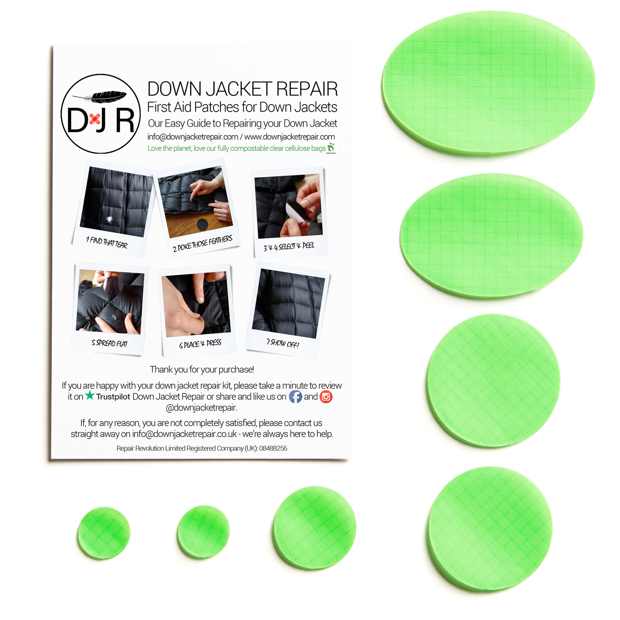 Down Jacket Repair Patch - Fluro Green - Image 2