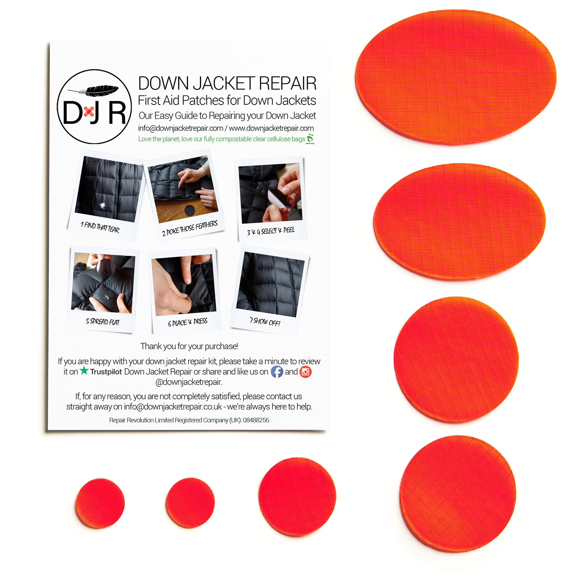 Down Jacket Repair Patch - Fluro Orange - Image 2