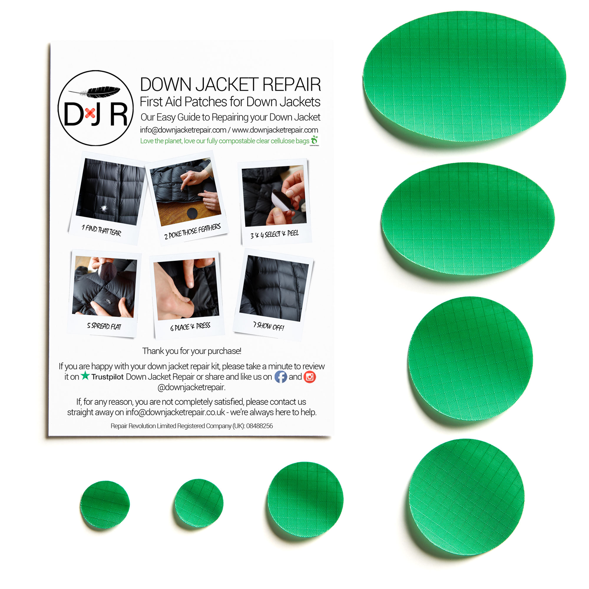 Down Jacket Repair Patch - Mid Green - Image 2