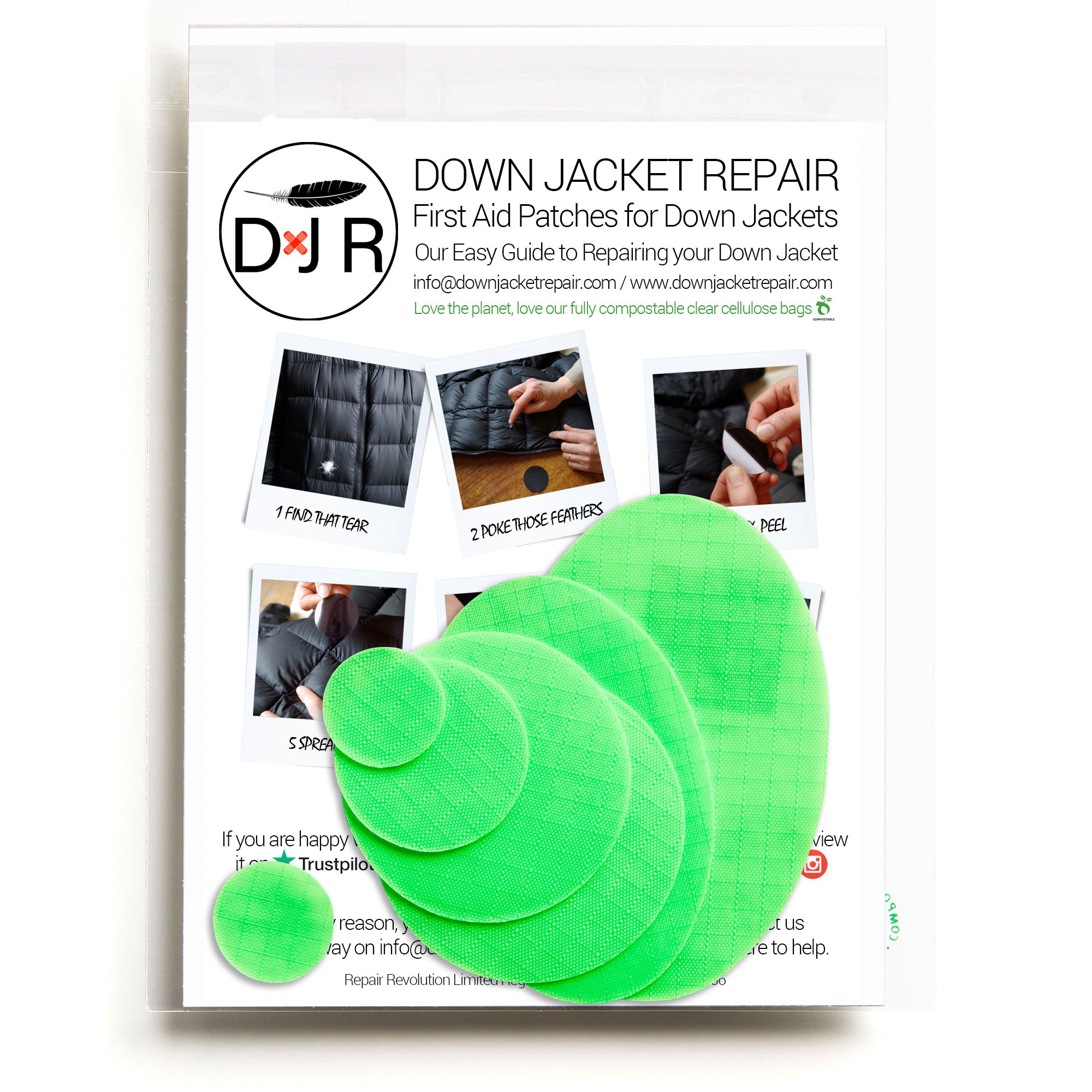 down jacket repair patch fluro green