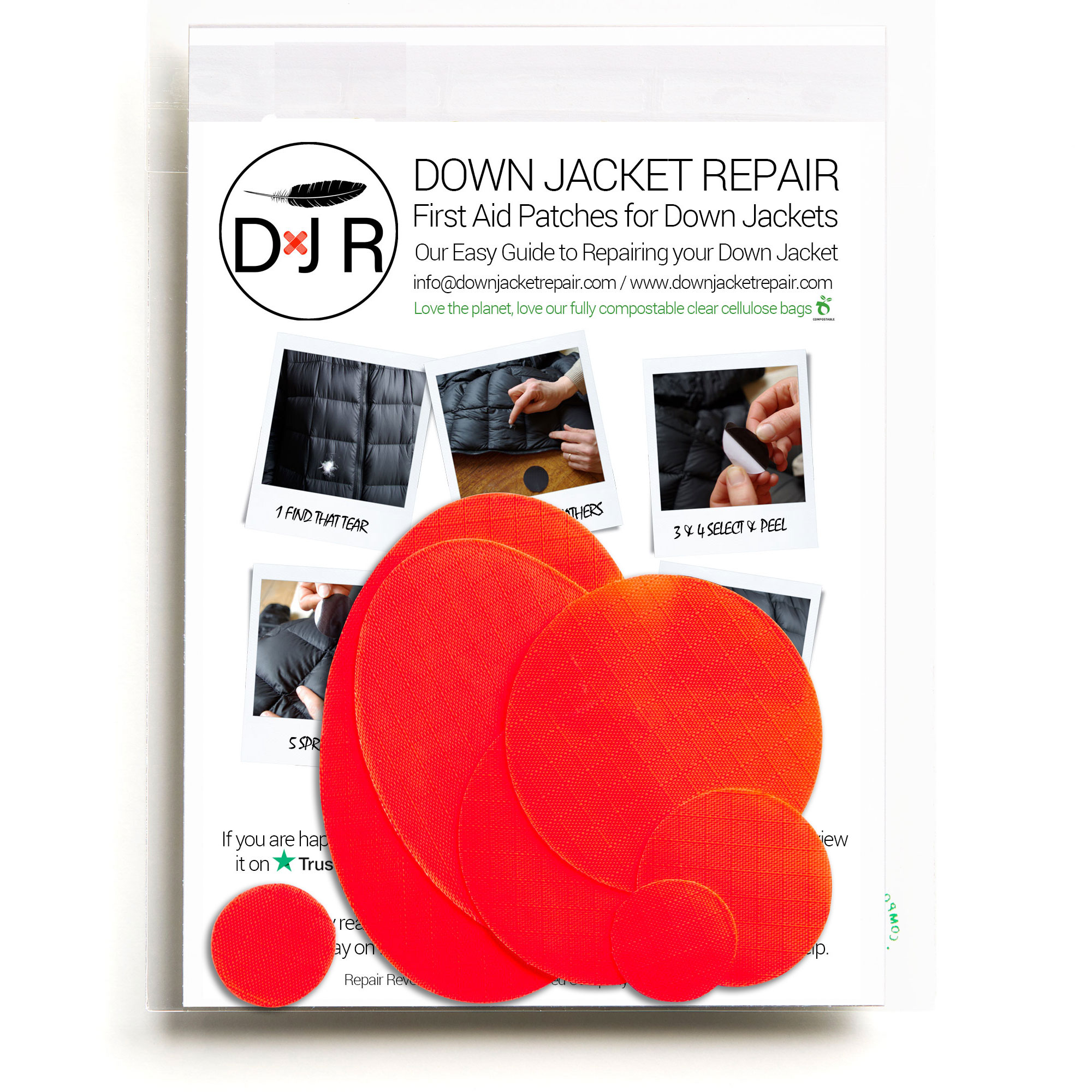down jacket repair patch fluro orange