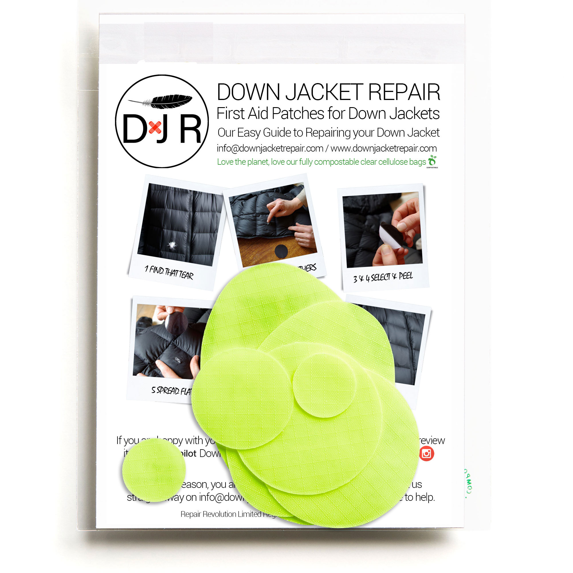 down jacket repair patch fluro yellow