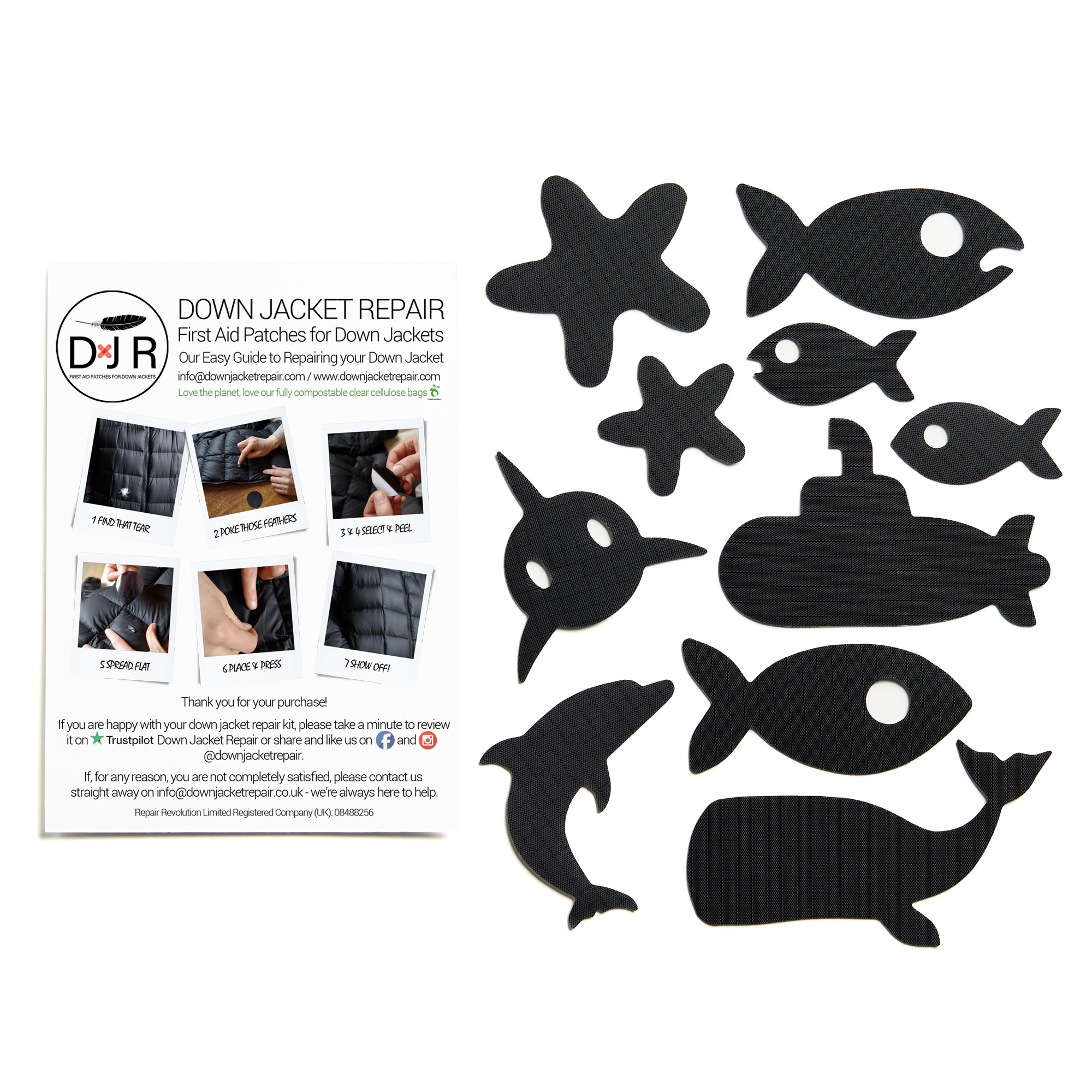 Down Jacket Repair Patches - Sea - Black - Image 2