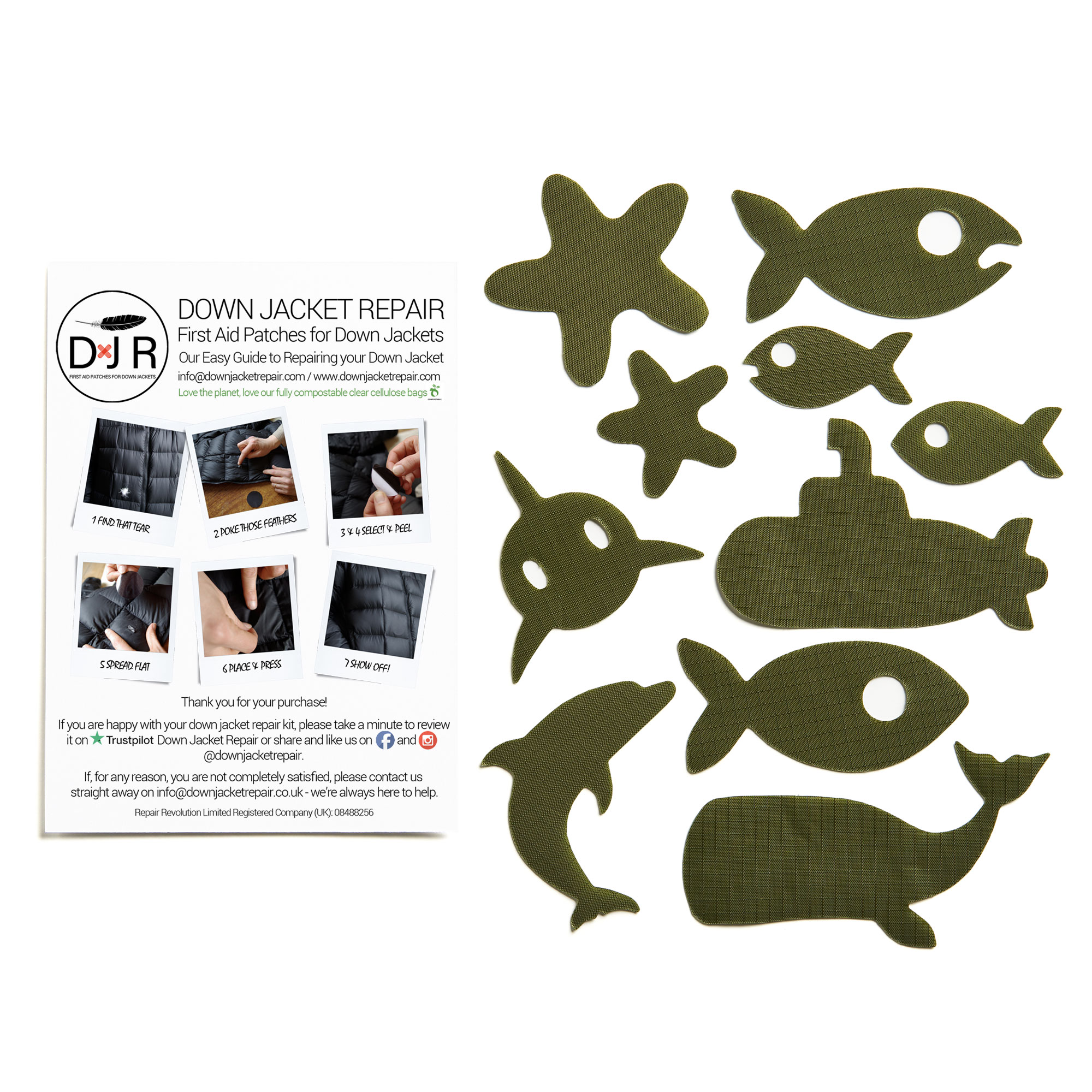 Down Jacket Repair Patches - Sea - Olive Green - Image 2