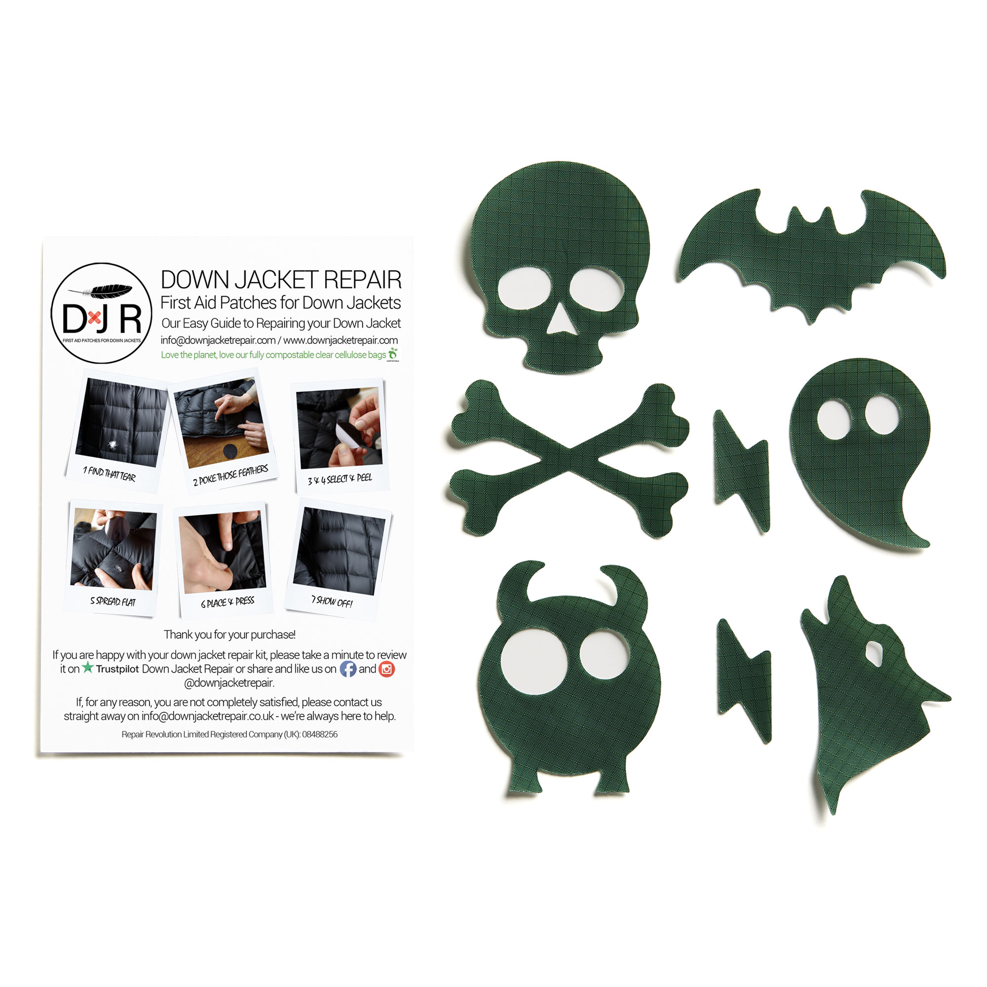 Down Jacket Repair Patches - Spooky - Bottle Green - Image 2