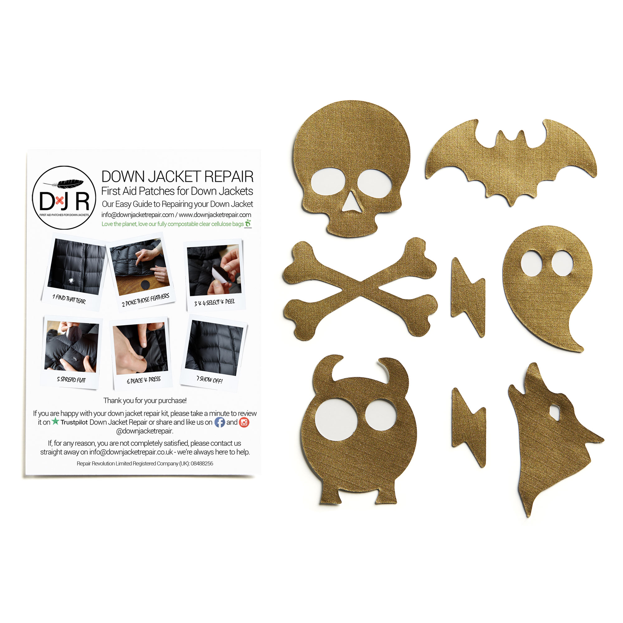 Down Jacket Repair Patches - Spooky - Gold - Image 2