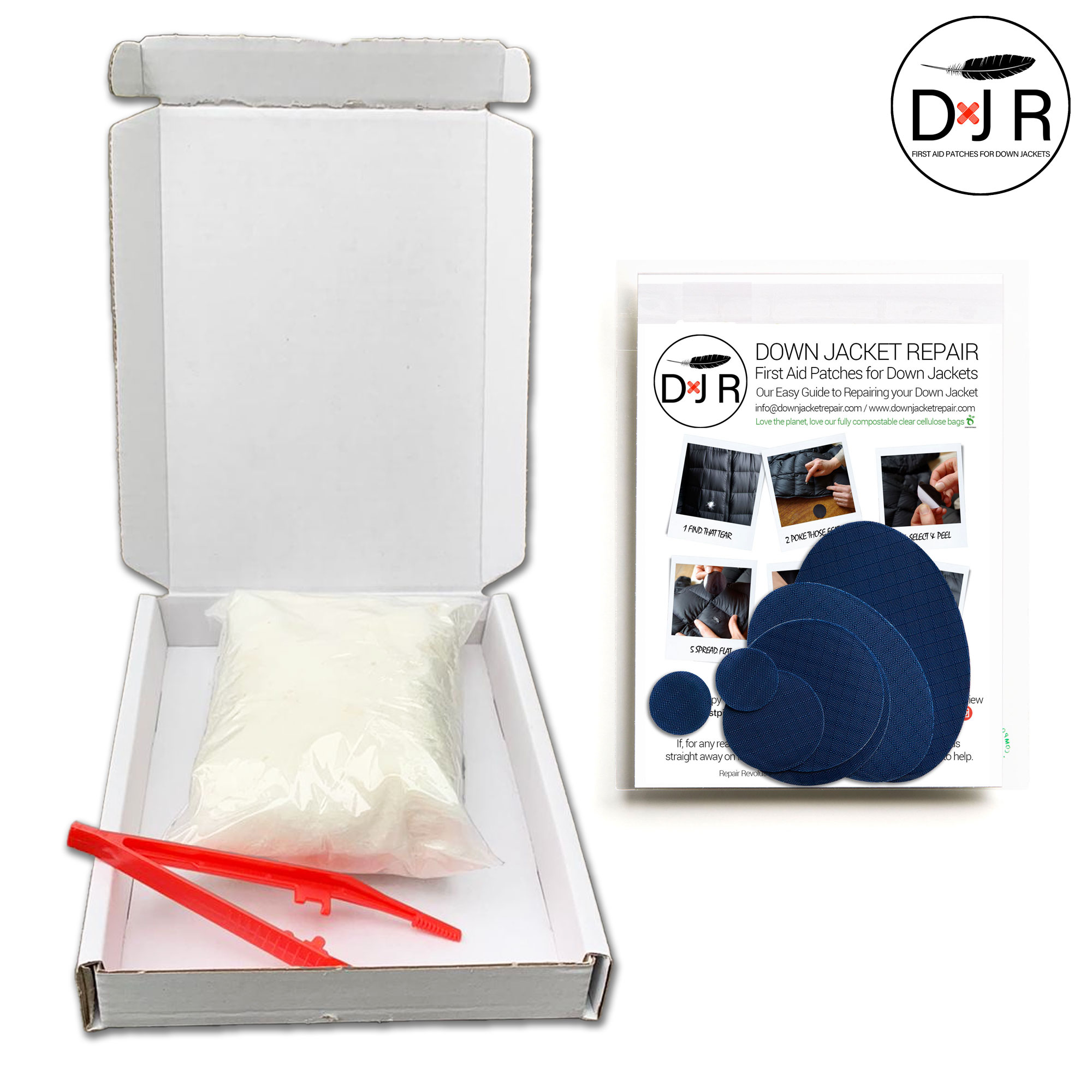 jacket repair patch kit and goose down refill kit dark blue