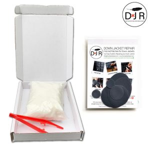 jacket repair patch kit and goose down refill kit dark grey