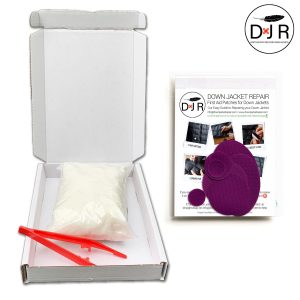 jacket repair patch kit and goose down refill kit dark purple