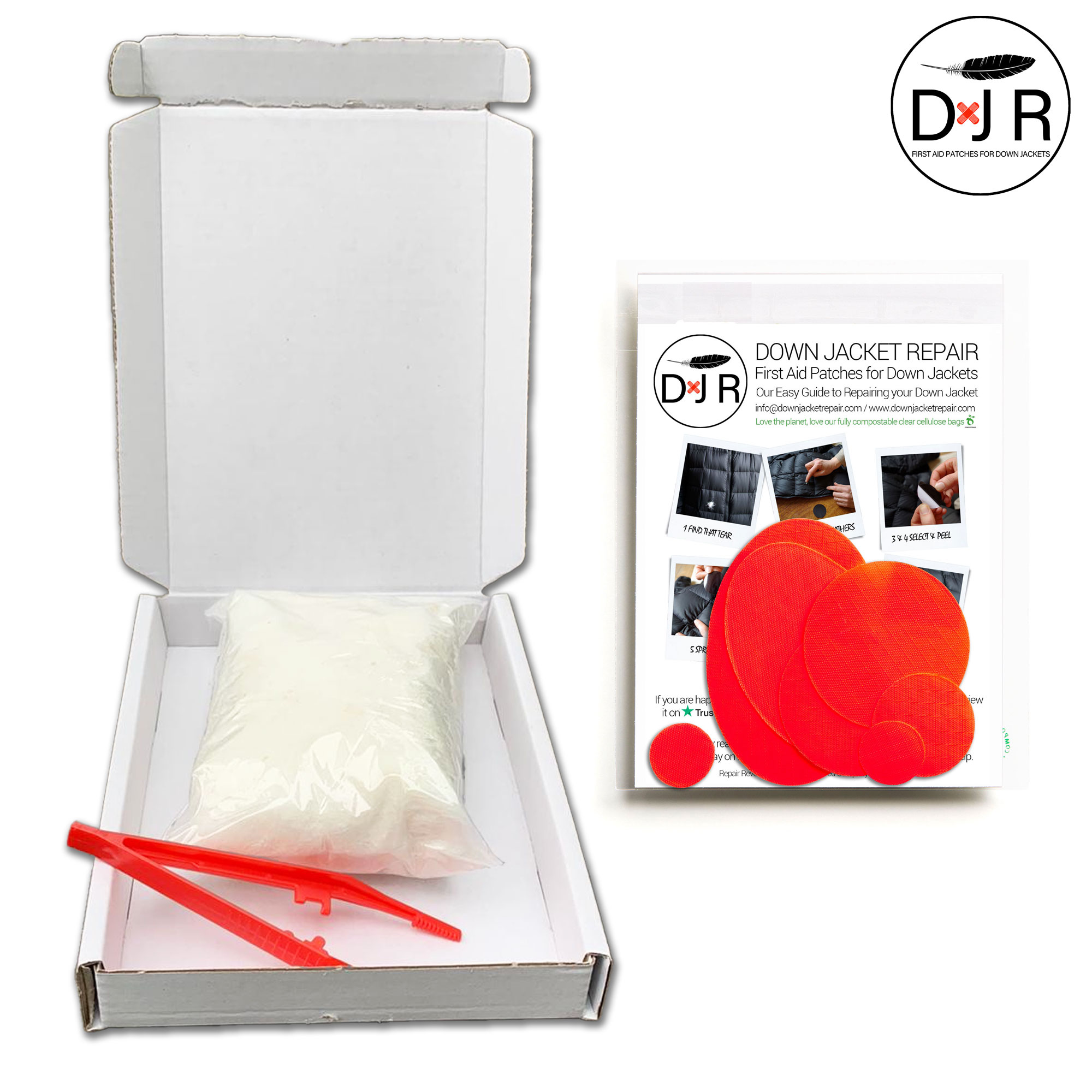 jacket repair patch kit and goose down refill kit fluro orange