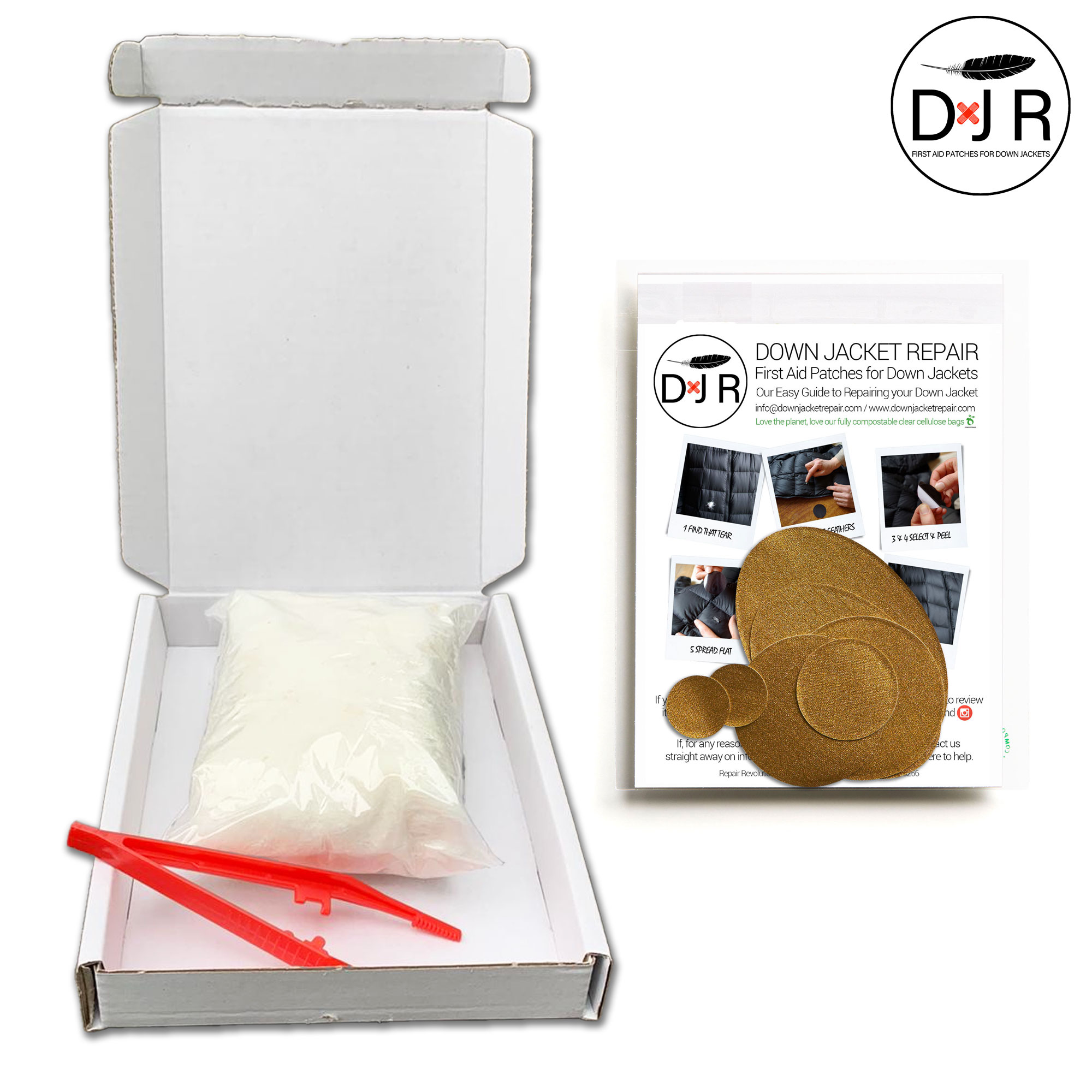 jacket repair patch kit and goose down refill kit gold
