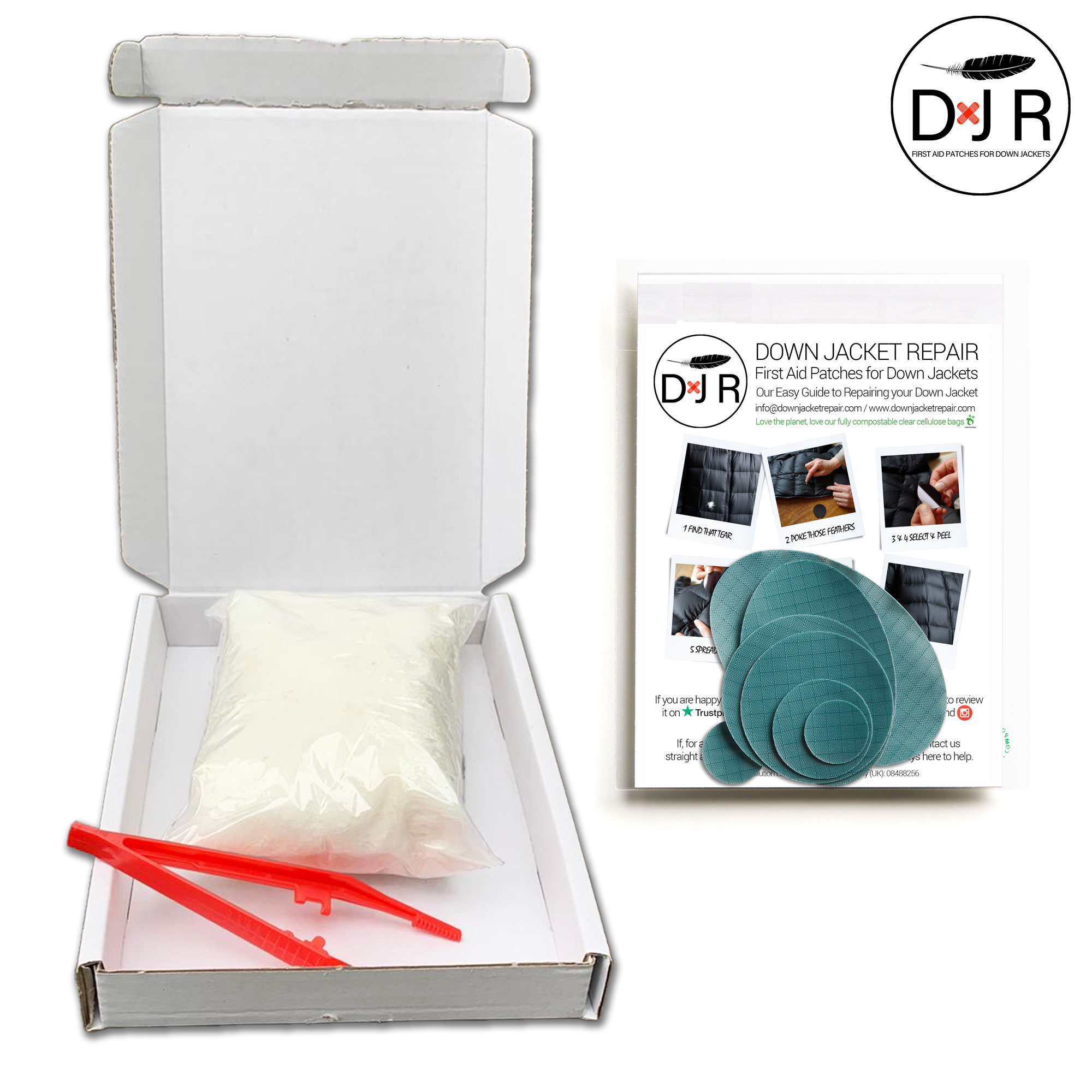 jacket repair patch kit and goose down refill kit light grey