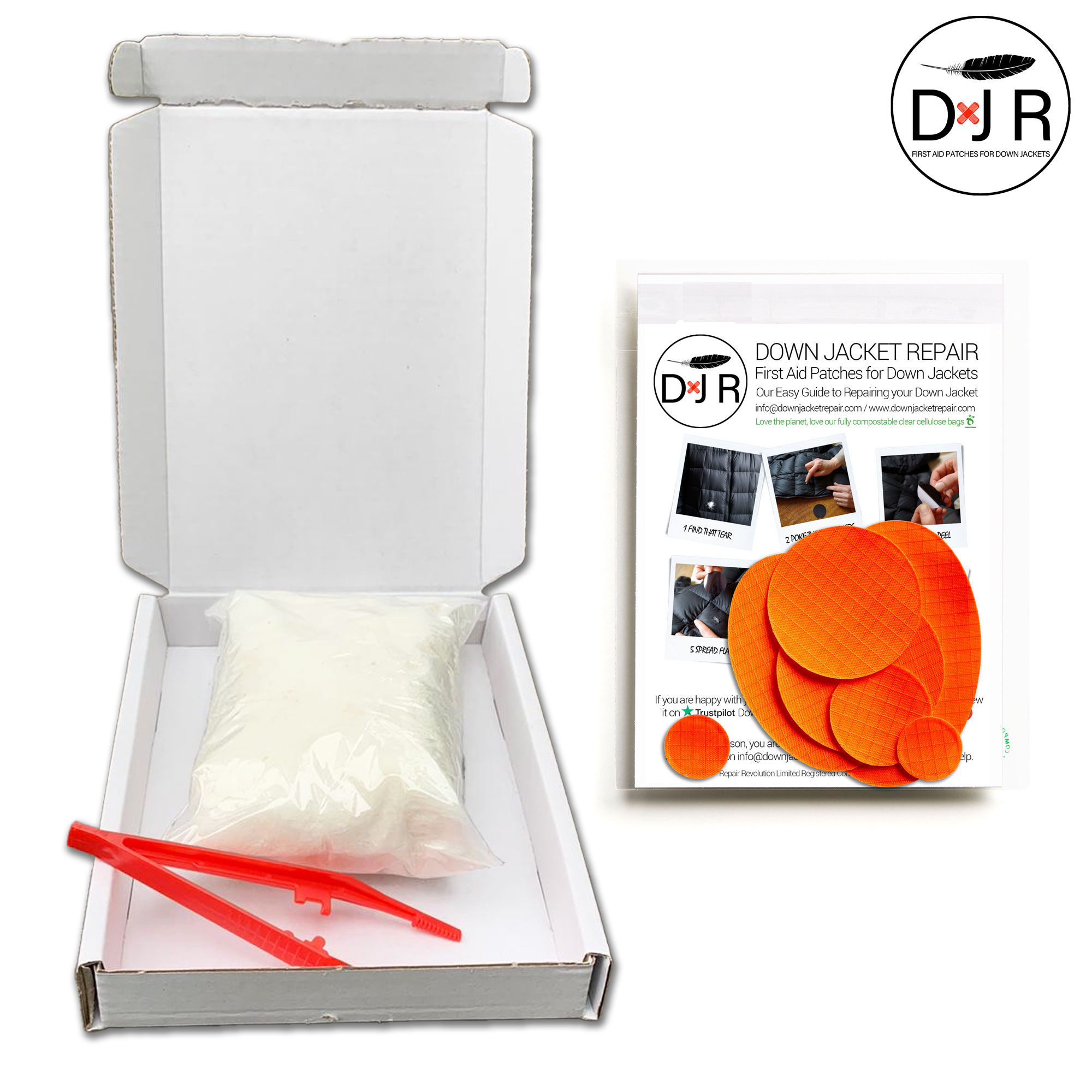 jacket repair patch kit and goose down refill kit orange