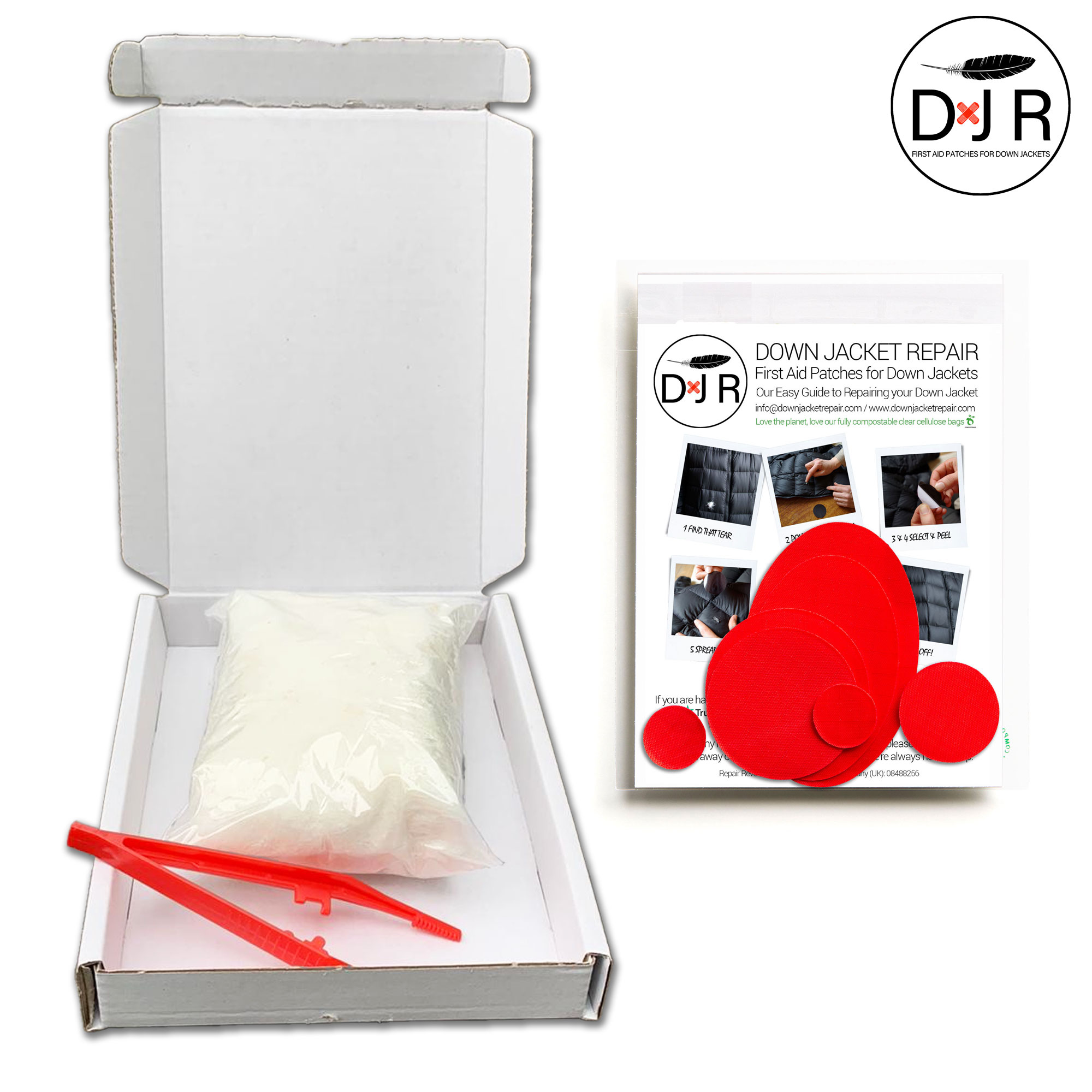 jacket repair patch kit and goose down refill kit red