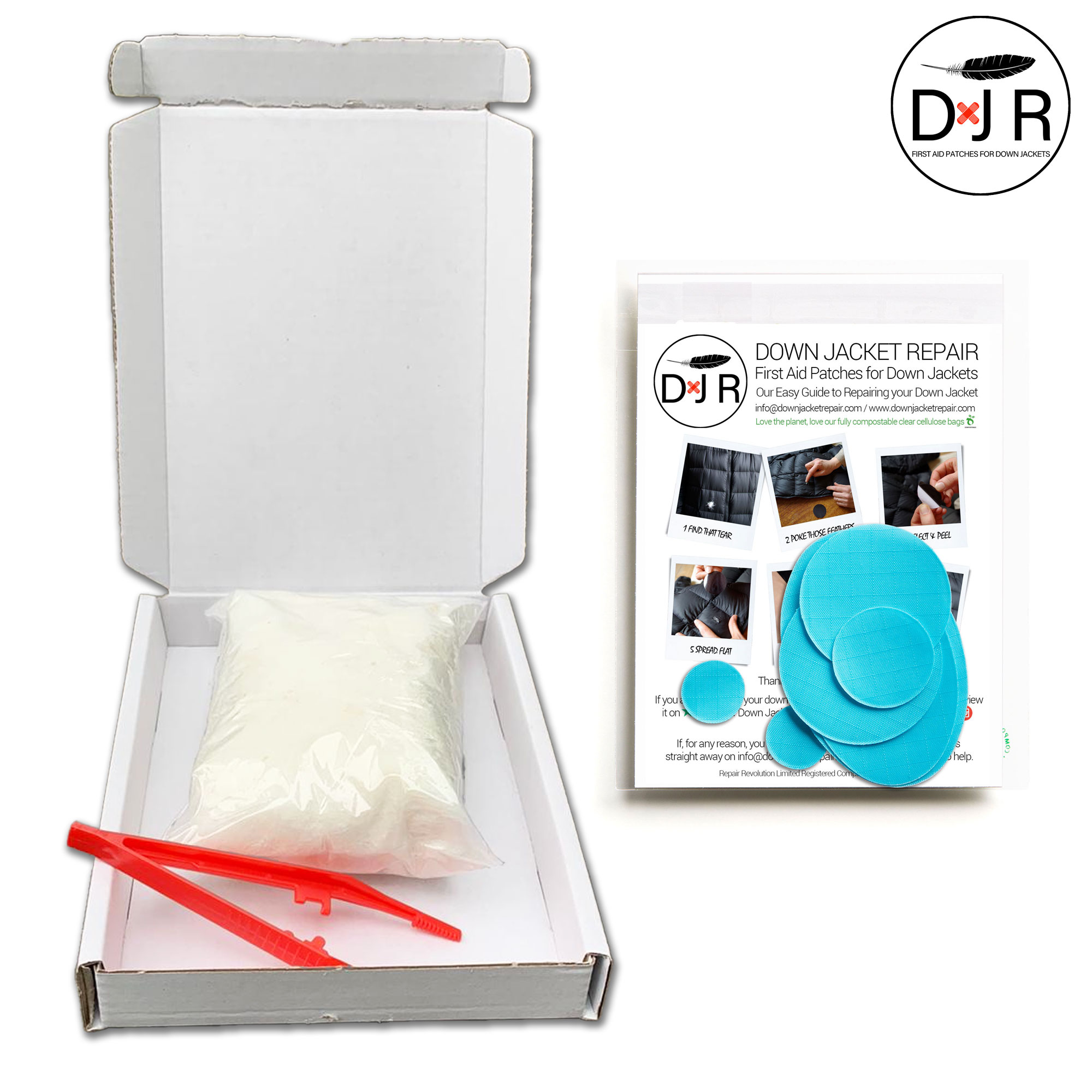 jacket repair patch kit and goose down refill kit turquoise