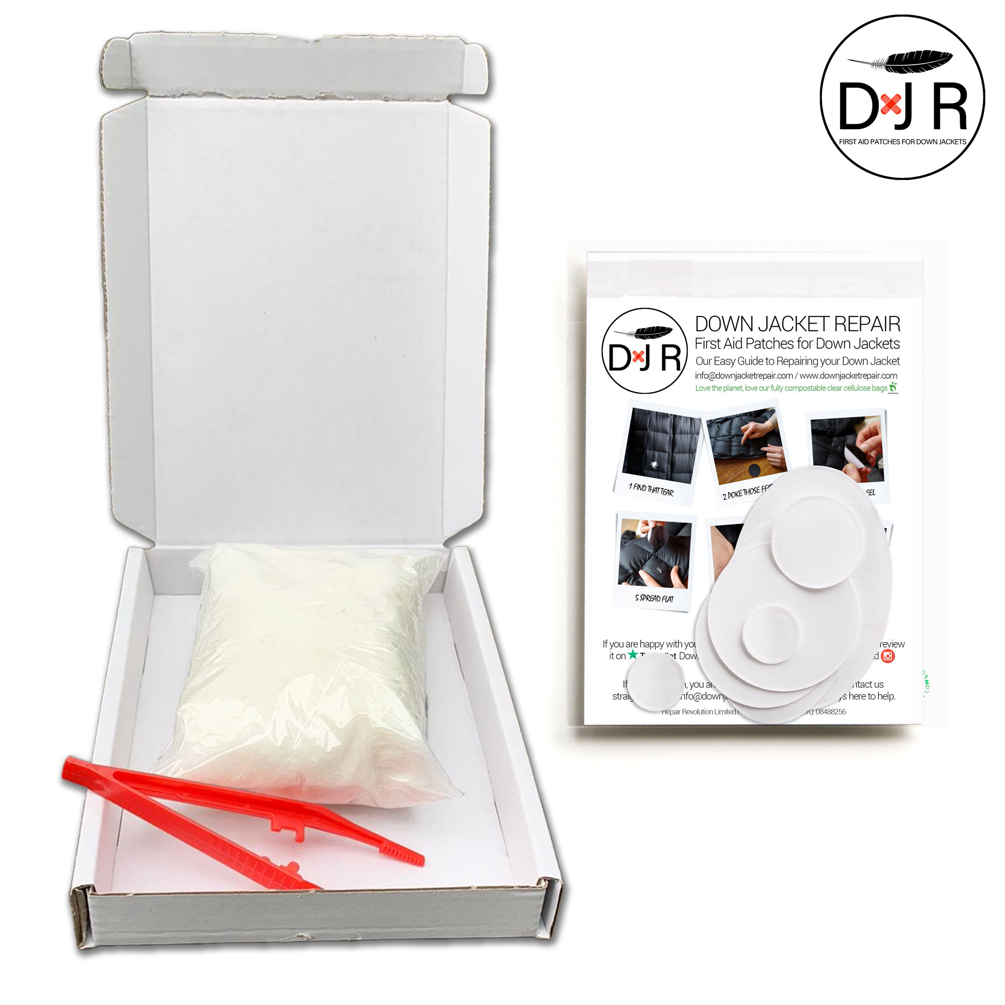 jacket repair patch kit and goose down refill kit white